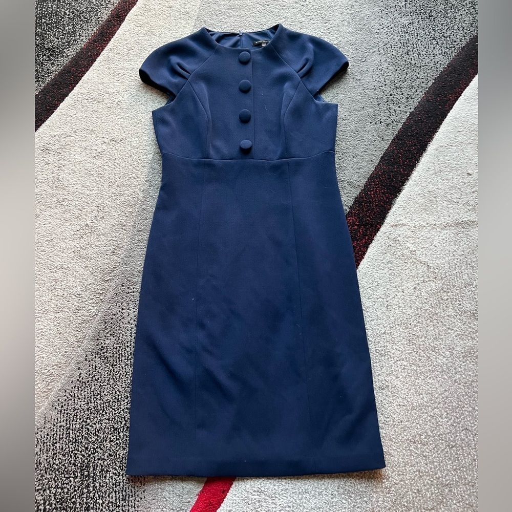 David Meister Navy Button Accent Formal Sheath Dress